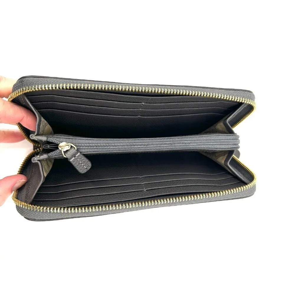 UGG Women's Rae Dark Gray Pebbled Leather Long Zip Around Wallet